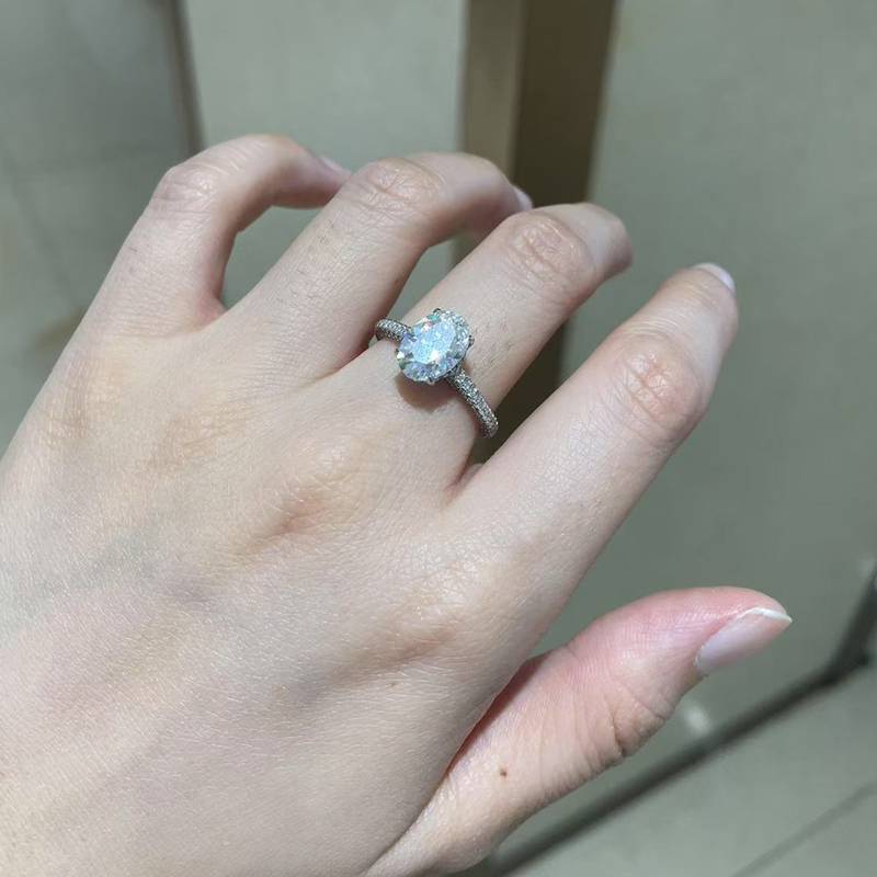 蛋形女戒S925银镀白金定制选款莫桑钻2.5ct/副石高碳钻